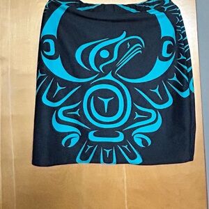 Black Mini Skirt with Teal Tribal Graphic